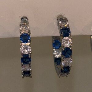blue sapphire and cubic zirconia hoop earrings NWOT